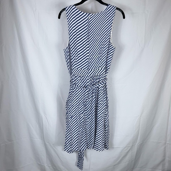 Loft Dress Above The Knee Stripe Belted Fit & Flare Wrap Dress V-Neck Sleeveless - Picture 8 of 8
